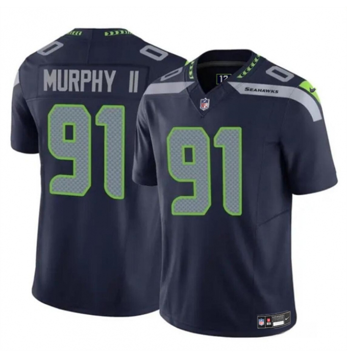 Men's Seattle Seahawks #91 Byron Murphy II Navy 2024 Draft F.U.S.E Vapor Limited Football Stitched Jersey