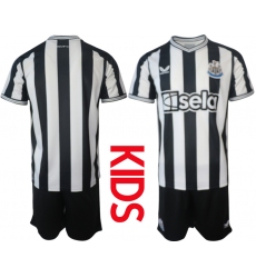 Kids Newcastle United Blank 2023-24 White Stripe Home Soccer Jersey