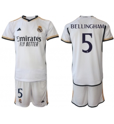 Men's Real Madrid #5 Bellingham 2023-24 White Home Soccer Jersey