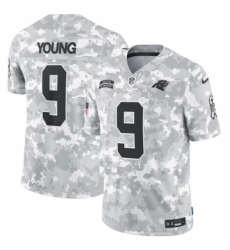 Youth Carolina Panthers #9 Bryce Young 2024 F U S E Arctic Camo Salute To Service Limited Stitched Football Jersey