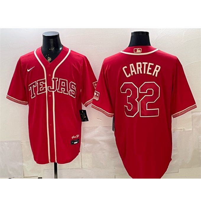 Men's Texas Rangers #32 Evan Carter Red 2026 City Connect Stadium Stitched Baseball Jersey