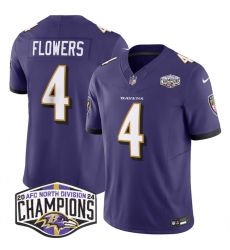 Men's Baltimore Ravens #4 Zay Flowers Purple F.U.S.E 2024 AFC North Division Champions Vapor Limited Football Jersey