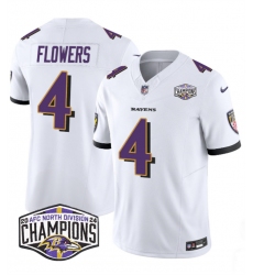 Men's Baltimore Ravens #4 Zay Flowers White F.U.S.E 2024 AFC North Division Champions Vapor Limited Football Jersey