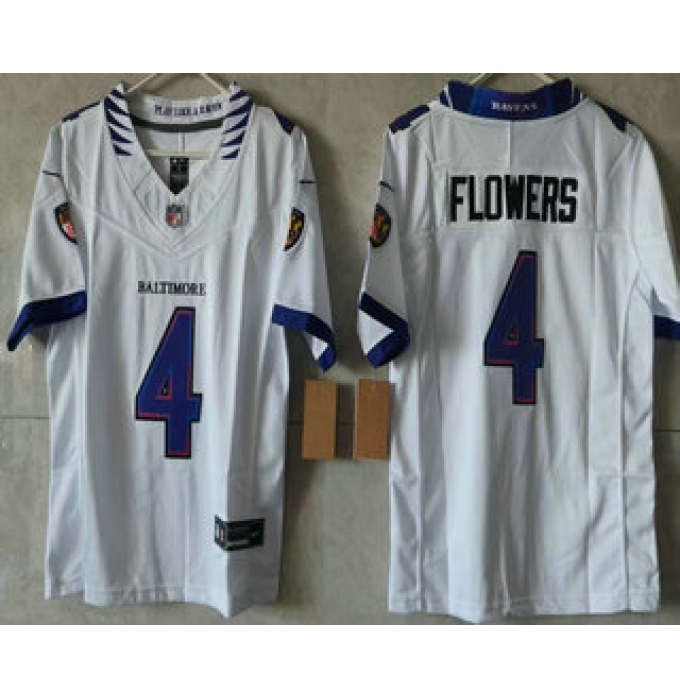 Women's Baltimore Ravens #4 Zay Flowers Limited White Vapor FUSE Jersey