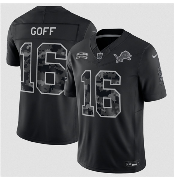 Men's Detroit Lions #16 Jared Goff Black F.U.S.E. 2026 Salute to Service Limited Football Stitched Jersey
