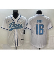 Men's Nike Detroit Lions #16 Jared Goff White Cool Base Stitched Baseball Jersey