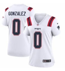 Women New England Patriots #0 Christian Gonzalez White Stitched Vapor Limited Jersey