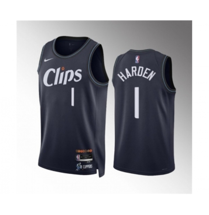 Men's Los Angeles Clippers #1 James Harden Navy 2023-24 City Edition Stitched Jersey