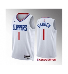 Men's Los Angeles Clippers #1 James Harden White Association Edition Stitched Jersey