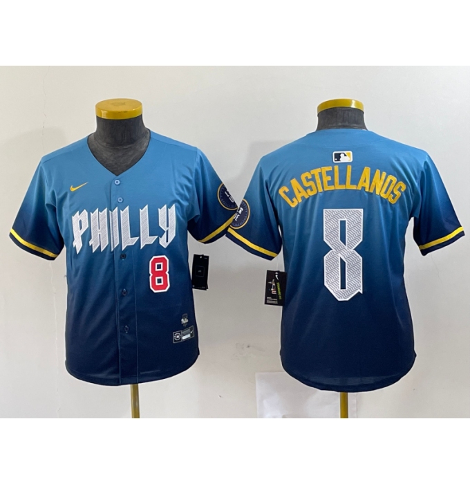 Youth Philadelphia Phillies #8 Nick Castellanos Number Blue 2024 City Connect Limited Stitched Jersey
