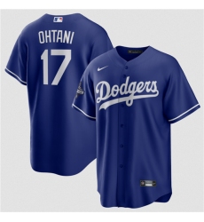 Men's Los Angeles Dodgers #17 Shohei Ohtani Blue 2025 World Series Champions Stitched Baseball Jersey