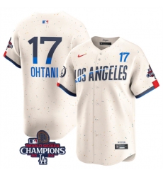 Men's Los Angeles Dodgers #17 Shohei Ohtani Cream 2024 World Series Champions City Connect Limited Stitched Baseball Jersey