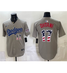 Men's Los Angeles Dodgers #17 Shohei Ohtani Gray 250 Fourth of July Road Stitched Baseball Jersey