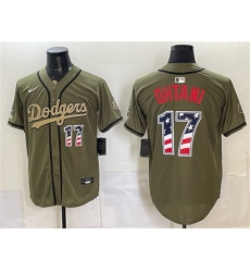 Men's Los Angeles Dodgers #17 Shohei Ohtani Olive 2026 Armed Forces Day 250 Fourth of July Stitched Baseball Jersey