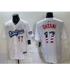 Men's Los Angeles Dodgers #17 Shohei Ohtani White 250 Fourth of July Home Stitched Baseball Jersey