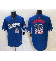 Men's Los Angeles Dodgers #18 Yoshinobu Yamamoto Blue USA 250 Fourth of July Stitched Baseball Jersey