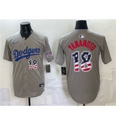 Men's Los Angeles Dodgers #18 Yoshinobu Yamamoto Gray USA 250 Fourth of July Stitched Baseball Jersey
