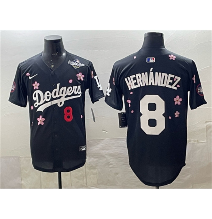 Men's Los Angeles Dodgers #8 Enrique Hernández Black 2025 World Series Tokyo Series Limited Stitched Baseball Jersey