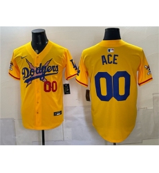 Men's Los Angeles Dodgers x One Piece #00 Ace Yellow Vapor Premier Limited Stitched Baseball Jersey