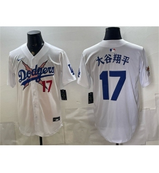 Men's Los Angeles Dodgers x One Piece #17 大谷翔平 White Vapor Premier Limited Stitched Baseball Jersey