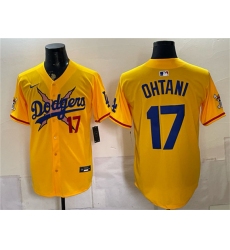 Men's Los Angeles Dodgers x One Piece #17 Shohei Ohtani Yellow Vapor Premier Limited Stitched Baseball Jersey