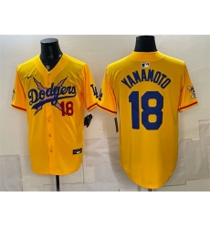Men's Los Angeles Dodgers x One Piece #18 Yoshinobu Yamamoto Yellow Vapor Premier Limited Stitched Baseball Jersey