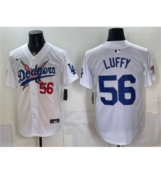 Men's Los Angeles Dodgers x One Piece #56 Luffy White Vapor Premier Limited Stitched Baseball Jersey