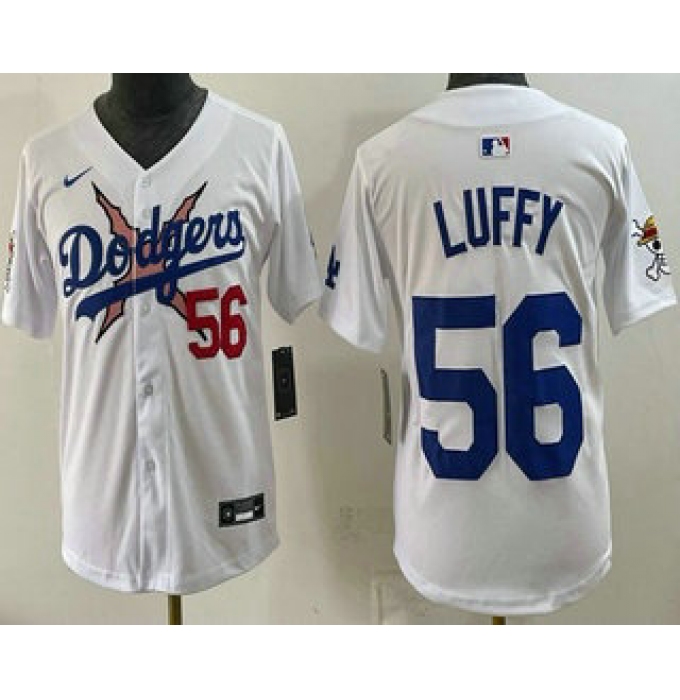 Youth Los Angeles Dodgers x One Piece #56 Luffy White Vapor Premier Limited Stitched Jersey