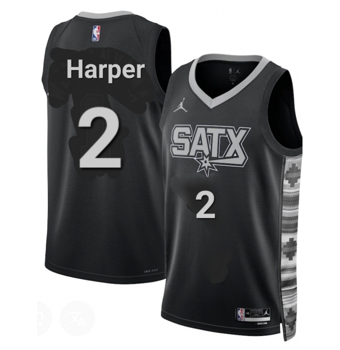 Men's San Antonio Spurs #2 Dylan Harper Gray Black Statement Edition Stitched Basketball Jersey