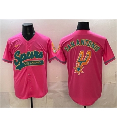 Men's San Antonio Spurs Team Big Logo Pink Stitched Baseball Jersey