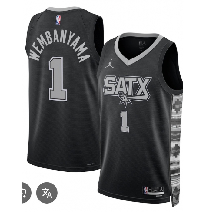 Men's San Antonio Spurs #1 Victor Wembanyama Black 2025 Statement Edition Stitched Basketball Jersey