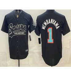 Mens San Antonio Spurs #1 Victor Wembanyama Black Stitched Baseball Jersey