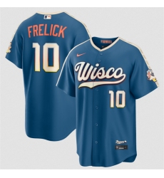 Men's Milwaukee Brewers #10 Sal Frelick Mineral Blue 2026 City Connect Stadium Stitched Stitched Baseball Jersey