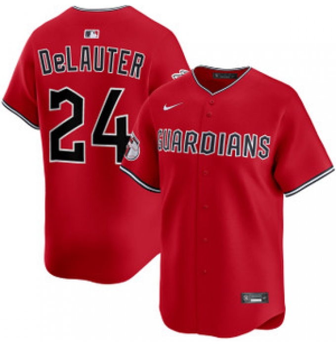 Men's Cleveland Guardians #24 Chase DeLauter Red Cool Base Stitched Baseball Jersey