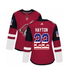 Women's Adidas Arizona Coyotes #22 Barrett Hayton Authentic Red USA Flag Fashion NHL Jersey