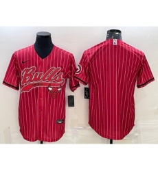 Men's Chicago Bulls Blank Red Pinstripe With Patch Cool Base Stitched Baseball Jersey