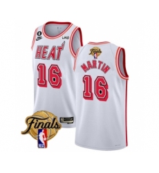 Men's Miami Heat #16 Caleb Martin White 2023 Finals Classic Edition With NO.6 Stitched Basketball Jersey