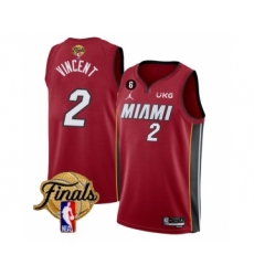 Men's Miami Heat #2 Gabe Vincent Red 2023 Finals Statement Edition With NO.6 Stitched Basketball Jersey