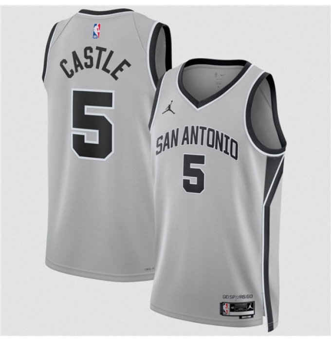 Men's San Antonio Spurs #5 Stephon Castle Silver 2025 Statement Edition Stitched Basketball Jersey