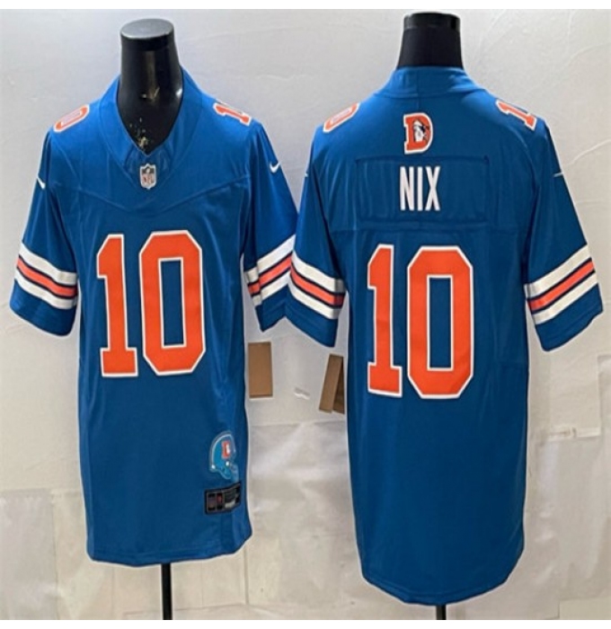 Men's Denver Broncos #10 Bo Nix Blue F.U.S.E. With Throwback Vapor Limited Football Stitched Jersey
