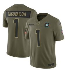 Men's Miami Dolphins #1 Tua Tagovailo Olive 2025 F.U.S.E. Salute to Service Limited Football Stitched Jersey