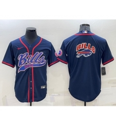 Men's Buffalo Bills Navy Team Blue Big Logo With Patch Cool Base Stitched Baseball Jersey