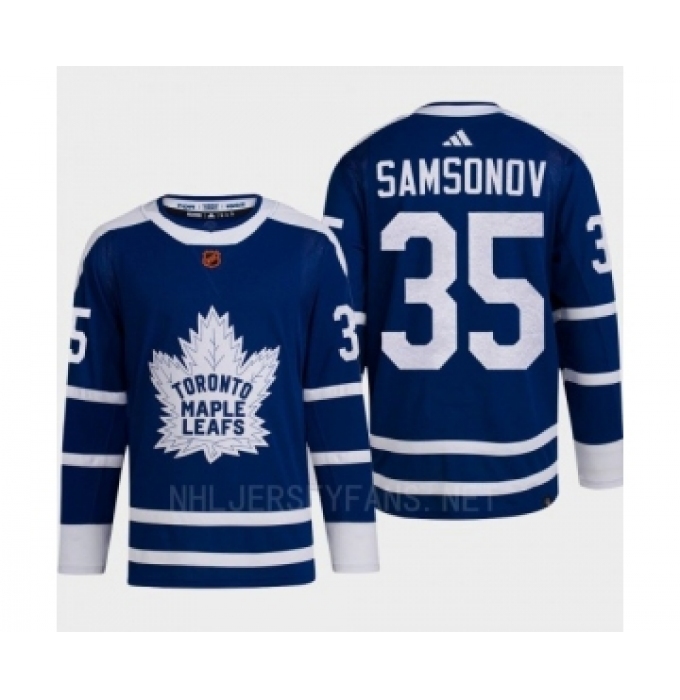 Men's Toronto Maple Leafs #35 Ilya Samsonov Blue 2022 Reverse Retro Primegreen Jersey
