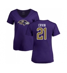 Football Women's Baltimore Ravens #21 Tyler Ervin Purple Name & Number Logo T-Shirt