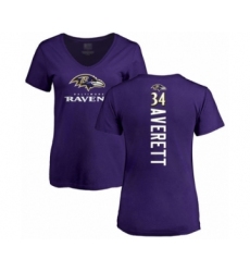 Football Women's Baltimore Ravens #34 Anthony Averett Purple Backer T-Shirt