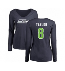 Football Women's Seattle Seahawks #8 Jamar Taylor Navy Blue Name & Number Logo Long Sleeve T-Shirt