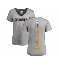Football Women's Pittsburgh Steelers #19 JuJu Smith-Schuster Ash Backer V-Neck T-Shirt