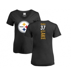 Football Women's Pittsburgh Steelers #37 Carnell Lake Black Backer Slim Fit T-Shirt