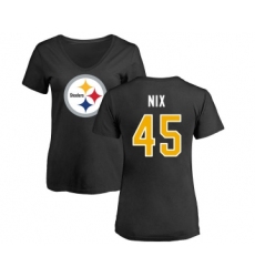 Football Women's Pittsburgh Steelers #45 Roosevelt Nix Black Name & Number Logo Slim Fit T-Shirt