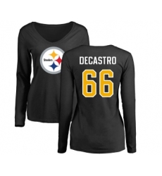 Football Women's Pittsburgh Steelers #66 David DeCastro Black Name & Number Logo Slim Fit Long Sleeve T-Shirt